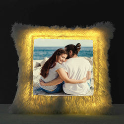Personalized LED Square Fur Cushion With Photo In Multiple Color