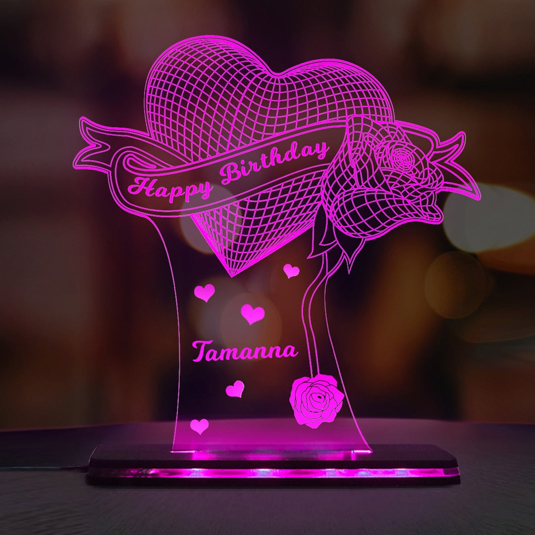 3D Acrylic LED Happy Birthday Lamp In Pink Color