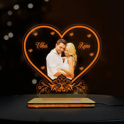 3D Acrylic LED Heart Couple Lamp With Name & Photo